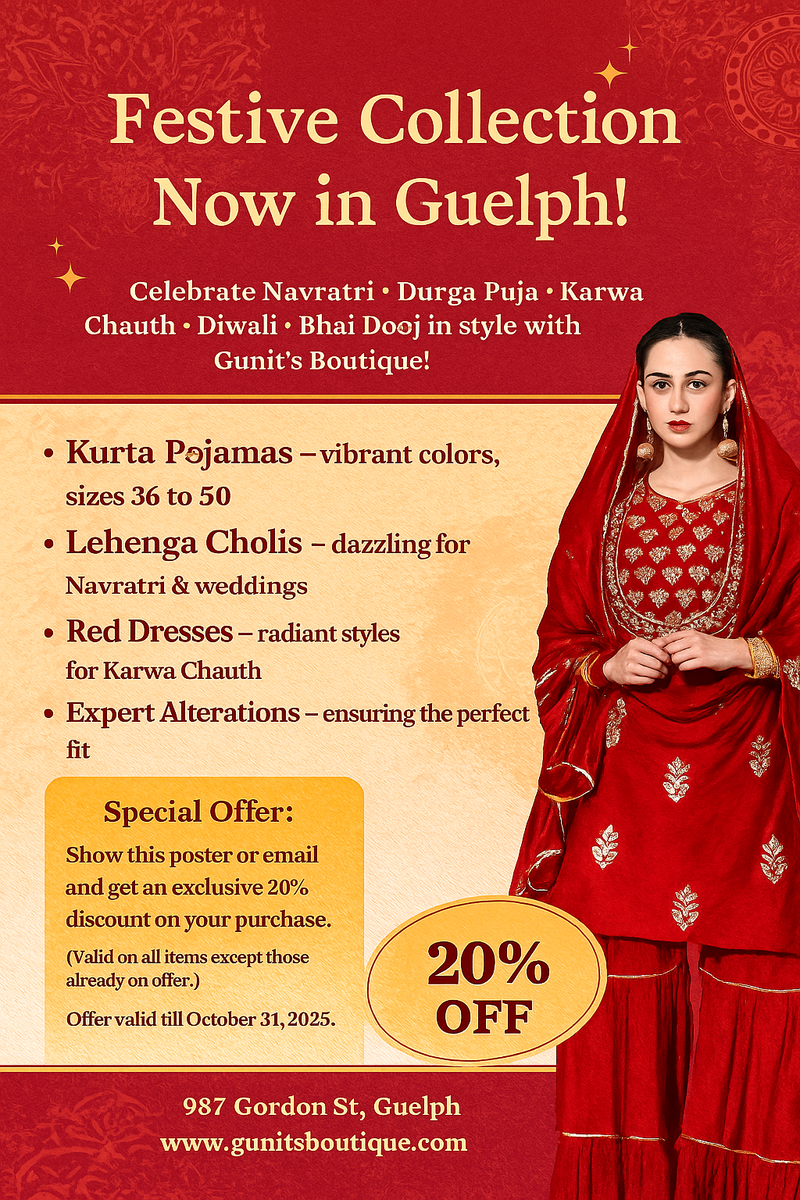 Festive Sarees, Blouses & Fusion Wear in Guelph: Celebrate Diwali & Karwa Chauth in Style