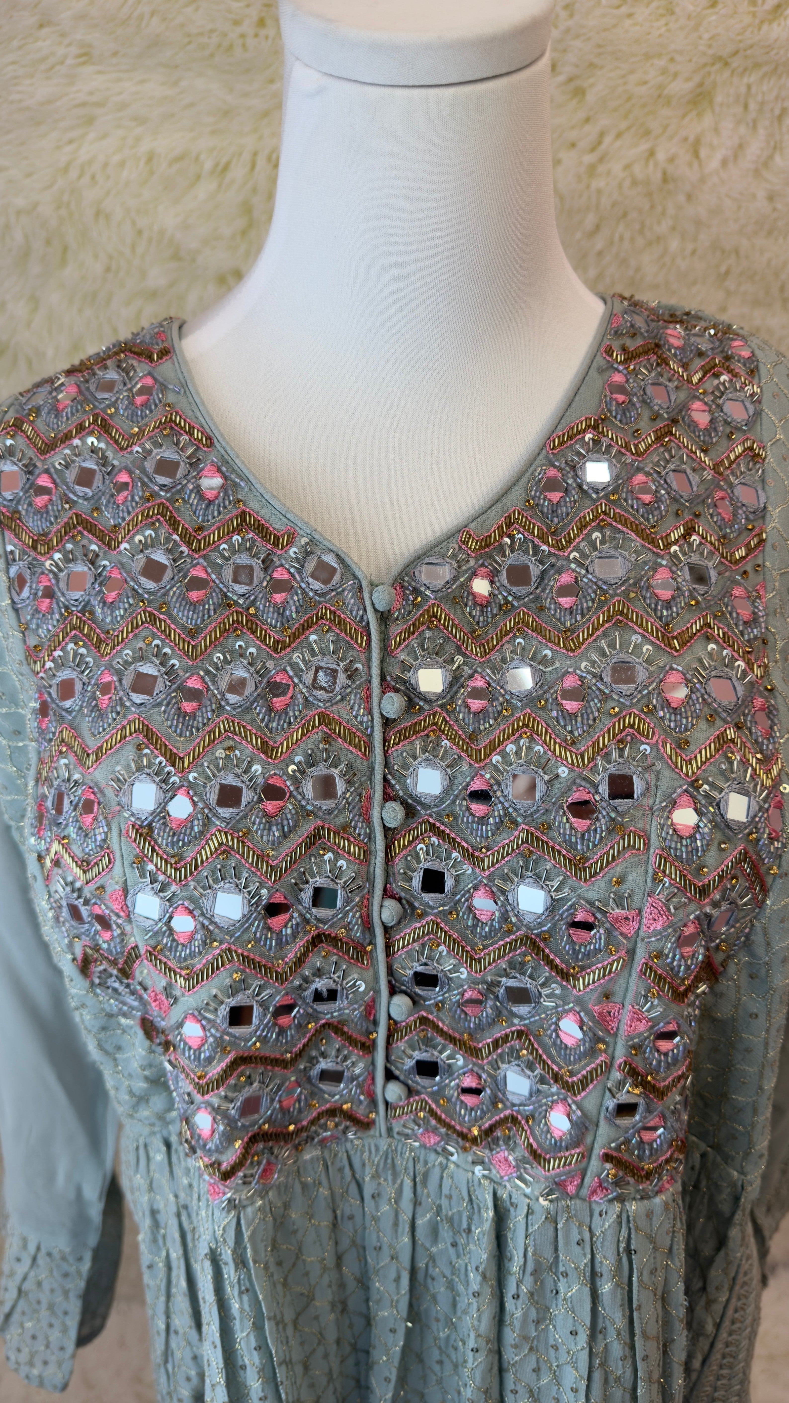 Embroidered Sage Ethnic Ensemble - Image 2