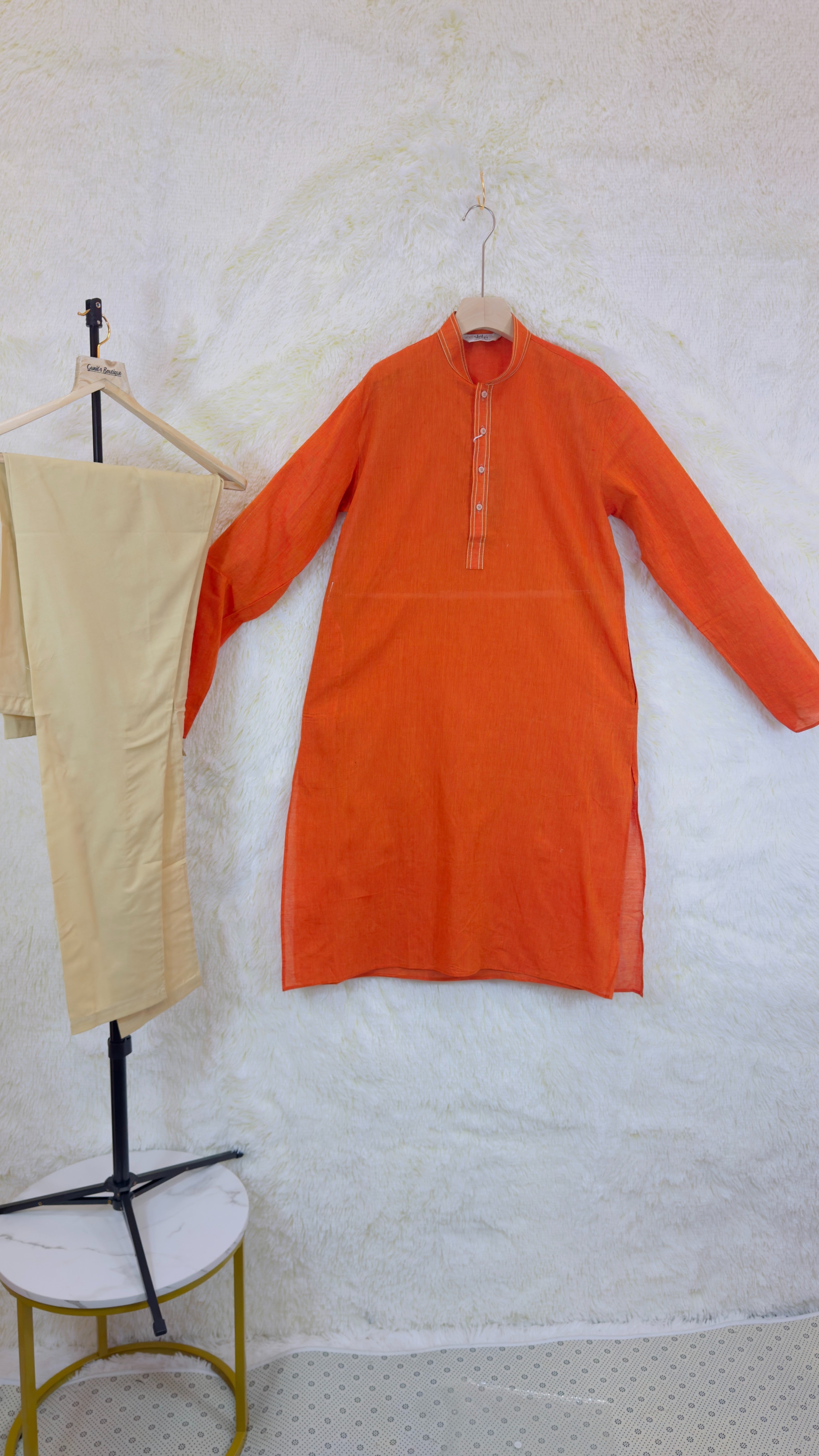 Royal Blue Kurta Set with Beige Trousers