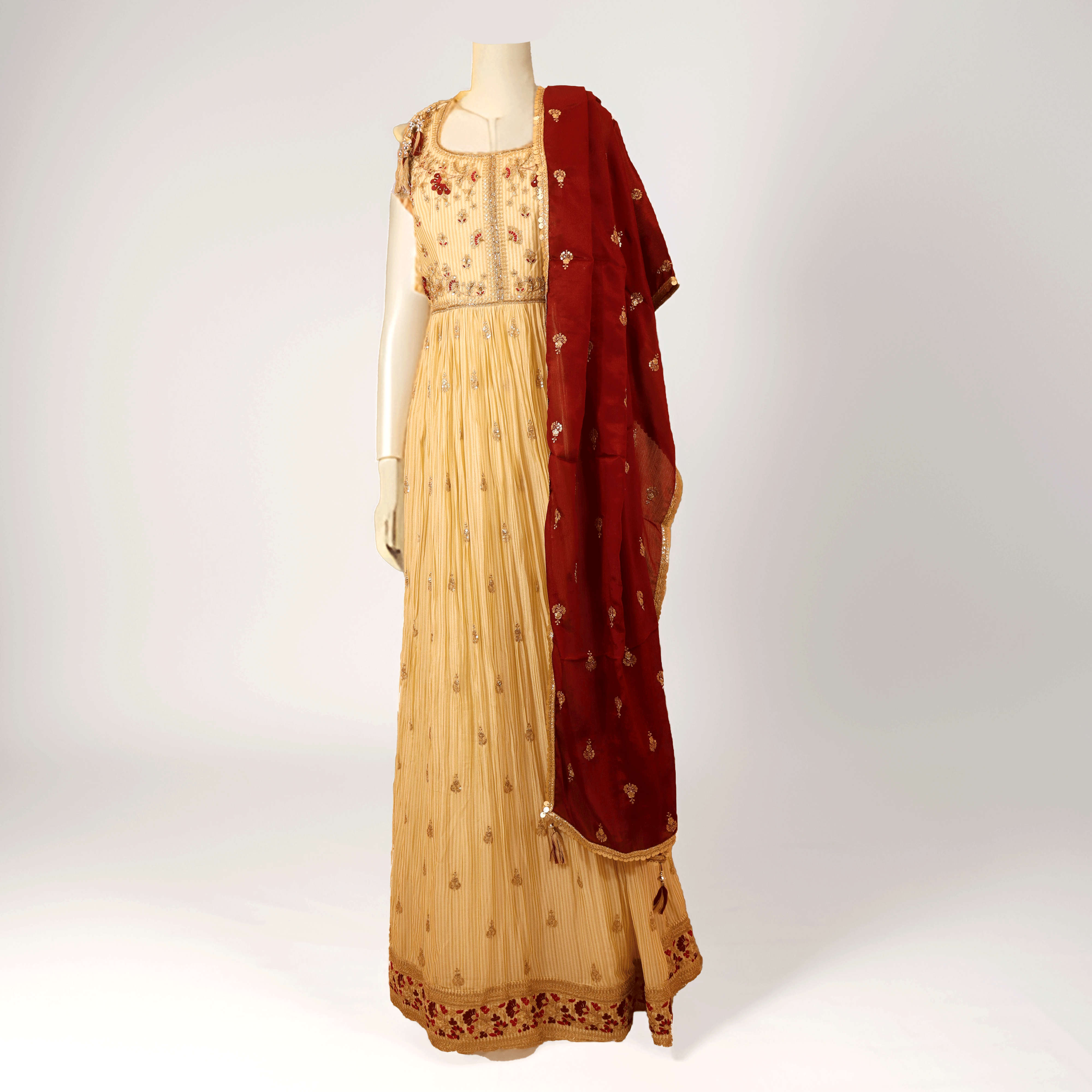 Beige and Maroon Long Gown