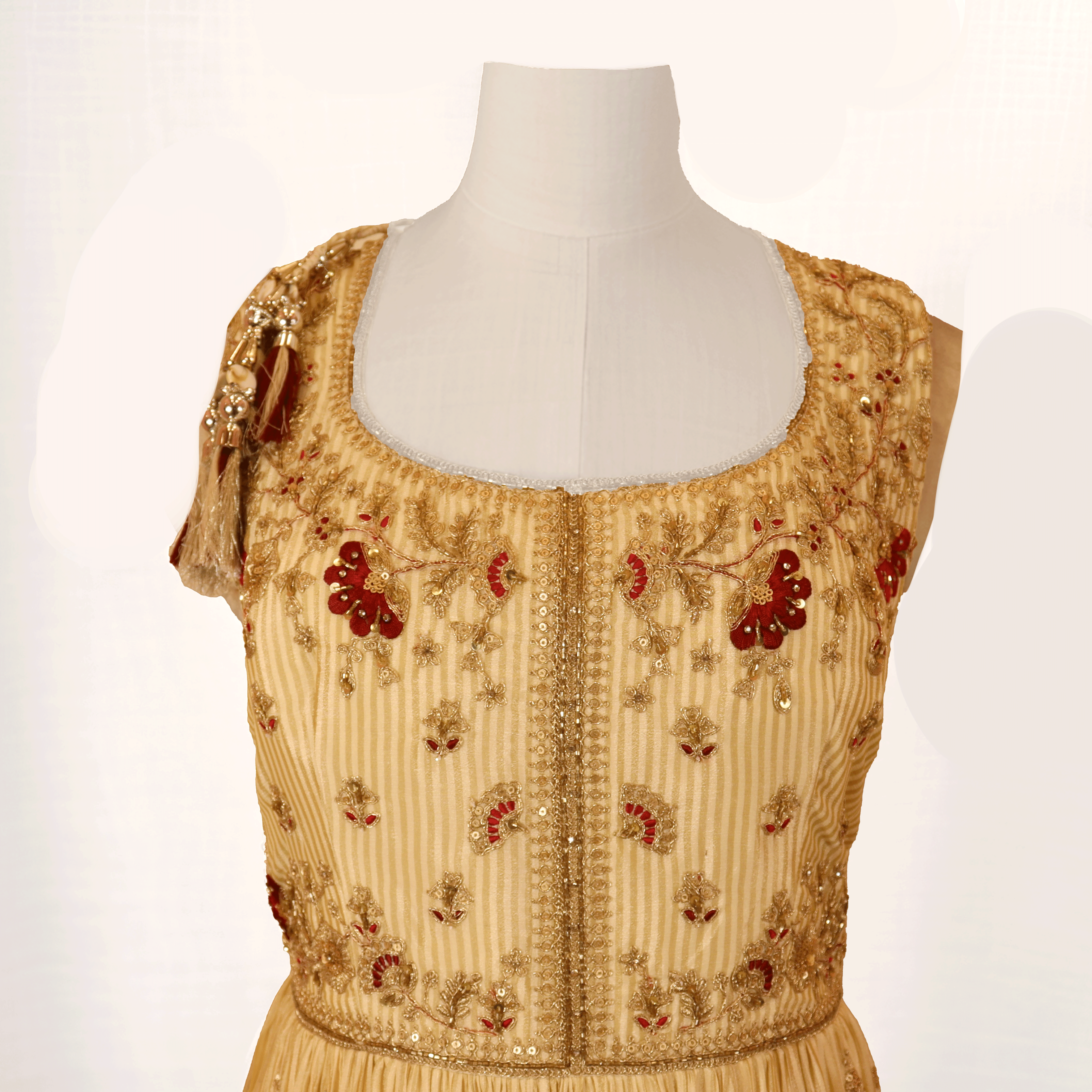 Beige and Maroon Long Gown