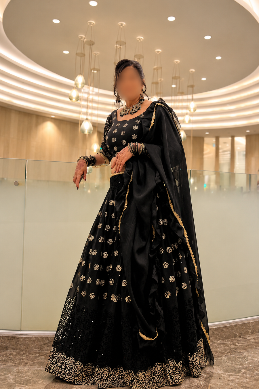 Black and gold lehenga altered at Gunit's Boutique Guelph